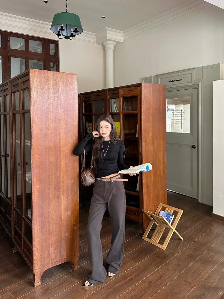 11KN American Retro Medella Flared Women s Brown Floor-Length Slimming Jeans Extra Large