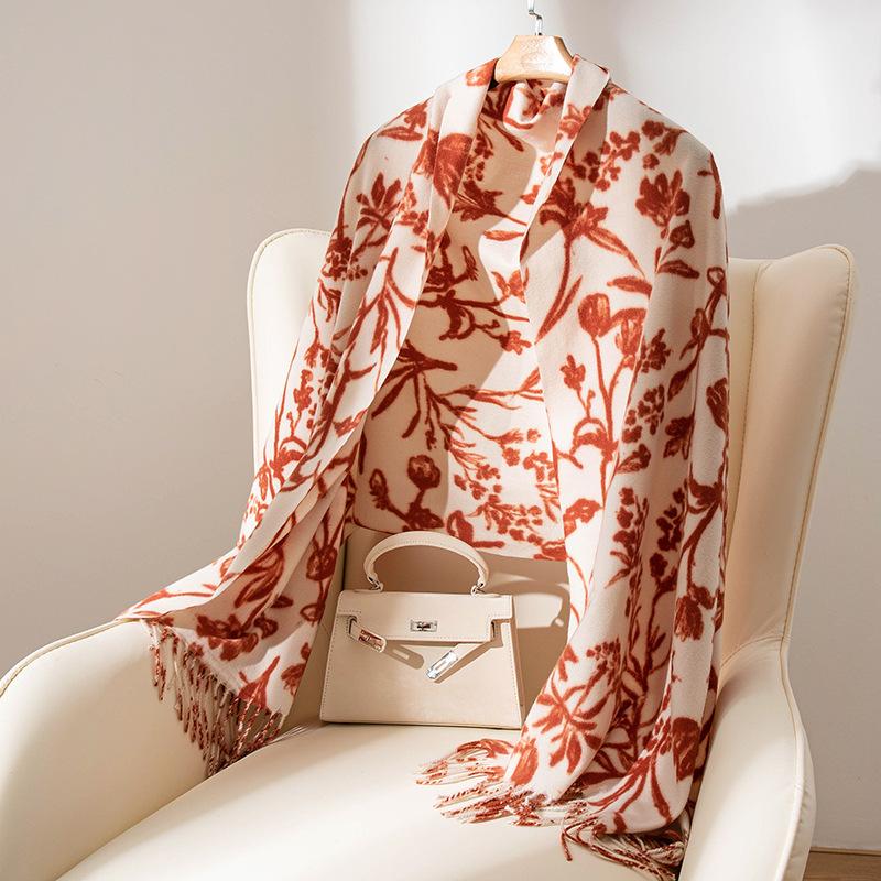 Europäischer und amerikanischer Imitations-Kaschmir-Druck-Langer Schal für Damen Winter High-End-Gefühl Schal 2024 Neuer vielseitiger Partnerschal