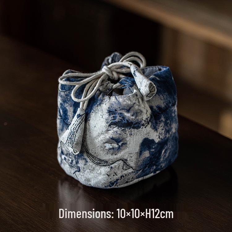 Portable Travel Tea Set with Ink Wash Batik Design: Quick-Brew Teapot, Fair Cup, and Zisha Pot Storage Bag