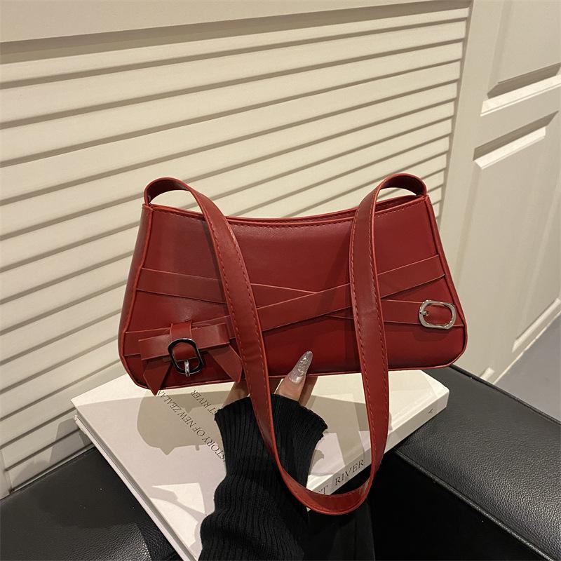 

Vintage Belt Bow Design Shoulder Bags for Women Solid Color Ladies PU Underarm Bag Outdoor Portable Female Phe Handbags червоний
