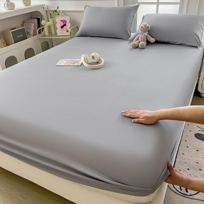 2025Solid Color Bed Sheet Single Piece Skin-Friendly Plain Bed Cover Bed Sheet Non-Slip Mattress Protector