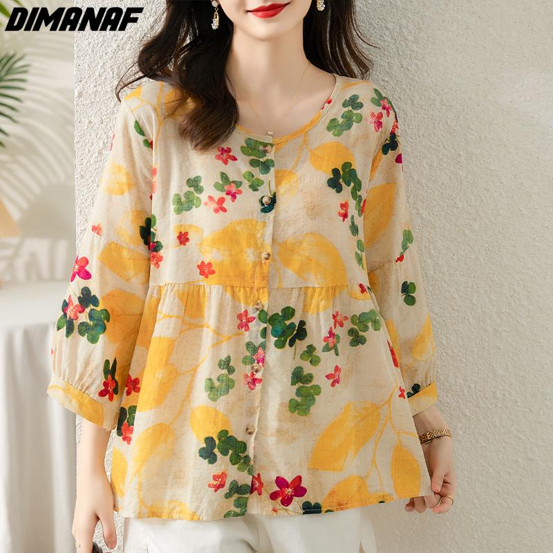 

DIMANAF 2022, футболка больших размеров, женские винтажные рубашки, женские свободные летние стильные льняные модные блузки, рубашка желтого цвета