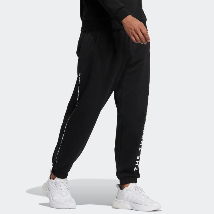 Adidas Alphabet Print Elastic Waist Casual Pants Unisex Bottoms Black IA9433