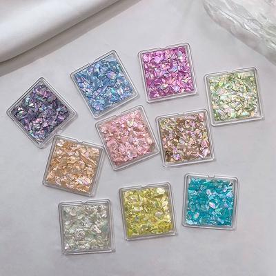 1 Krabička Aurora Skořápkové Vločky Abalone Nehty Přívěsky Přírodní Nepravidelný Plátek Skořápkový Kámen Flitry Manikúra Umělecká Dekorace Salon DIY