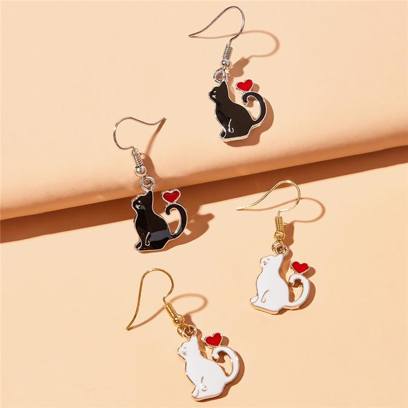 1116 New Fashion Women's Christmas Mascot Cute Cat Earrings Jewelry Fashion Hip Hop Alloy Paint Black Cat Earrings