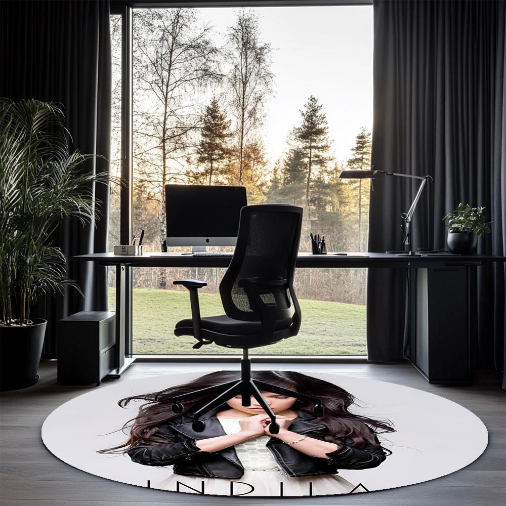 Indila Printed Round Rug Carpet Chair Rug Area Rug Entryway Doormats,for Office Chair Living Room Bedroom Kitchen Room.