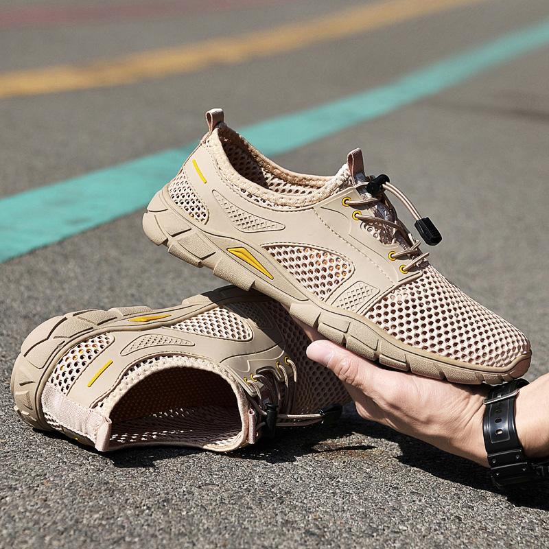 FashionNon-slip Wear-Resistant Sandals Hollow Out Flats Breathable Mesh Shoes Men All-match Lightweight Sneakers New Lace-Up Footwear