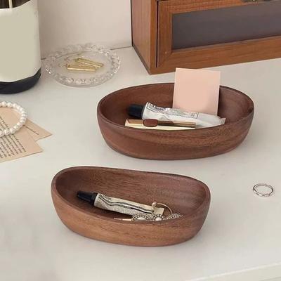 Practical Boat Shape Jewelry Storage Box Walnut Decorative Sundries Storage Tray Large Capacity Entrance Key Organizer Desktop