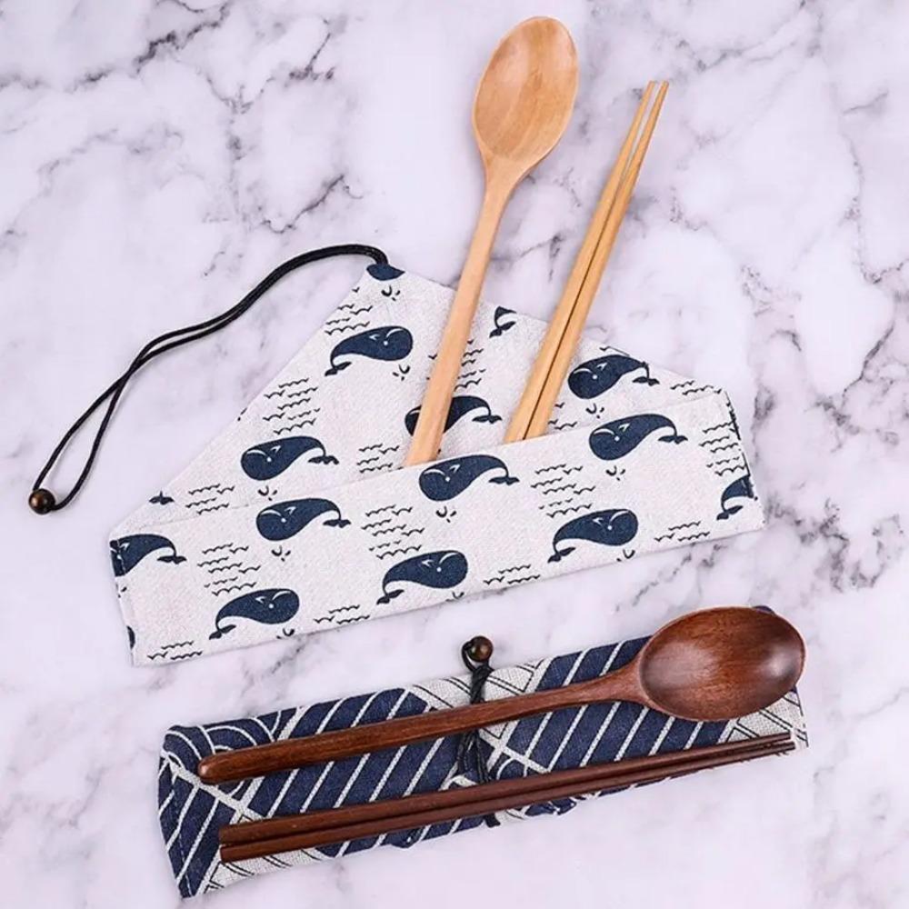 Houten Bestekset Lepel Vork Mes Herbruikbaar Hout Bamboe Bestek Met Tas Draagbaar Eetgerei Tafelgerei Student Lunch Benodigdheden