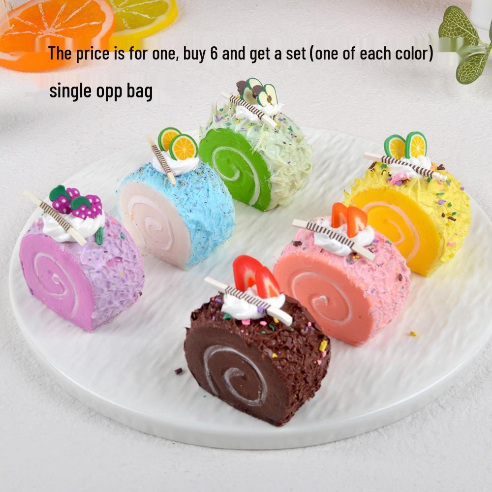 5cm Mini Swiss Roll Model Cake with Fake Fruit and Cream – Children's Toy Display Ornament