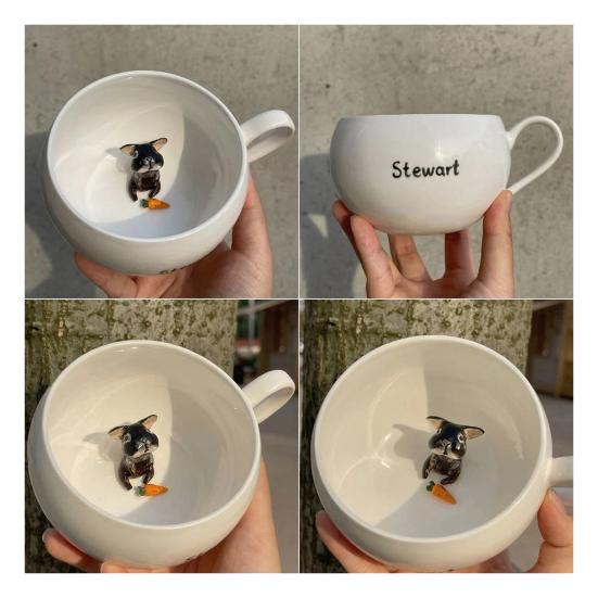 350ml Ceramic Cup with Hidden 3D Animal Handmade Figurine Mug Cartoon Rabbit Dog Cat Coffee Cup Beverage Holder