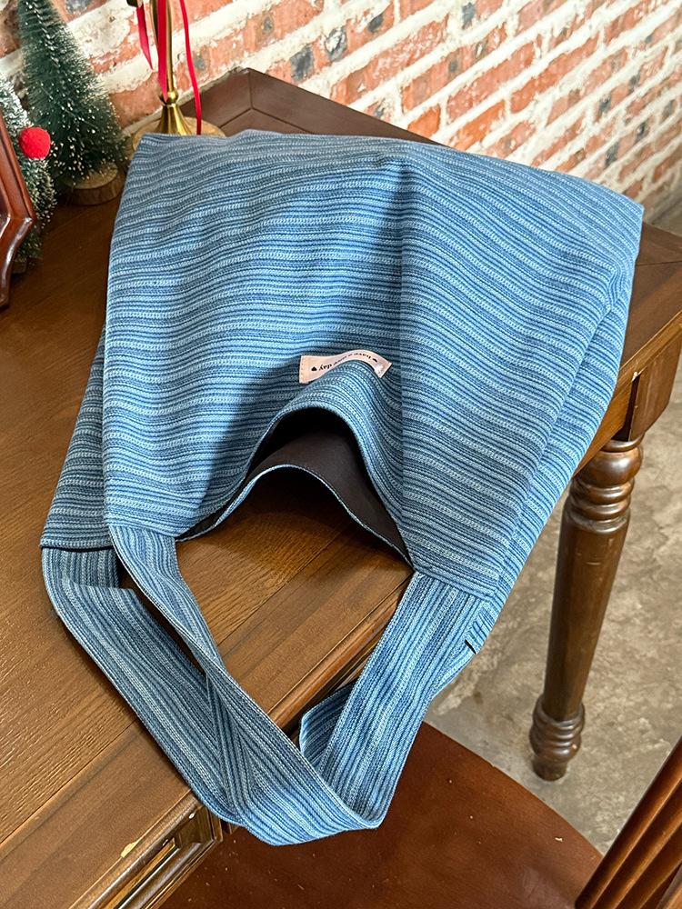 

Korean version striped denim canvas bag women s 2025 new large-capacity shoulder tote bag student commuter bag темно-синий