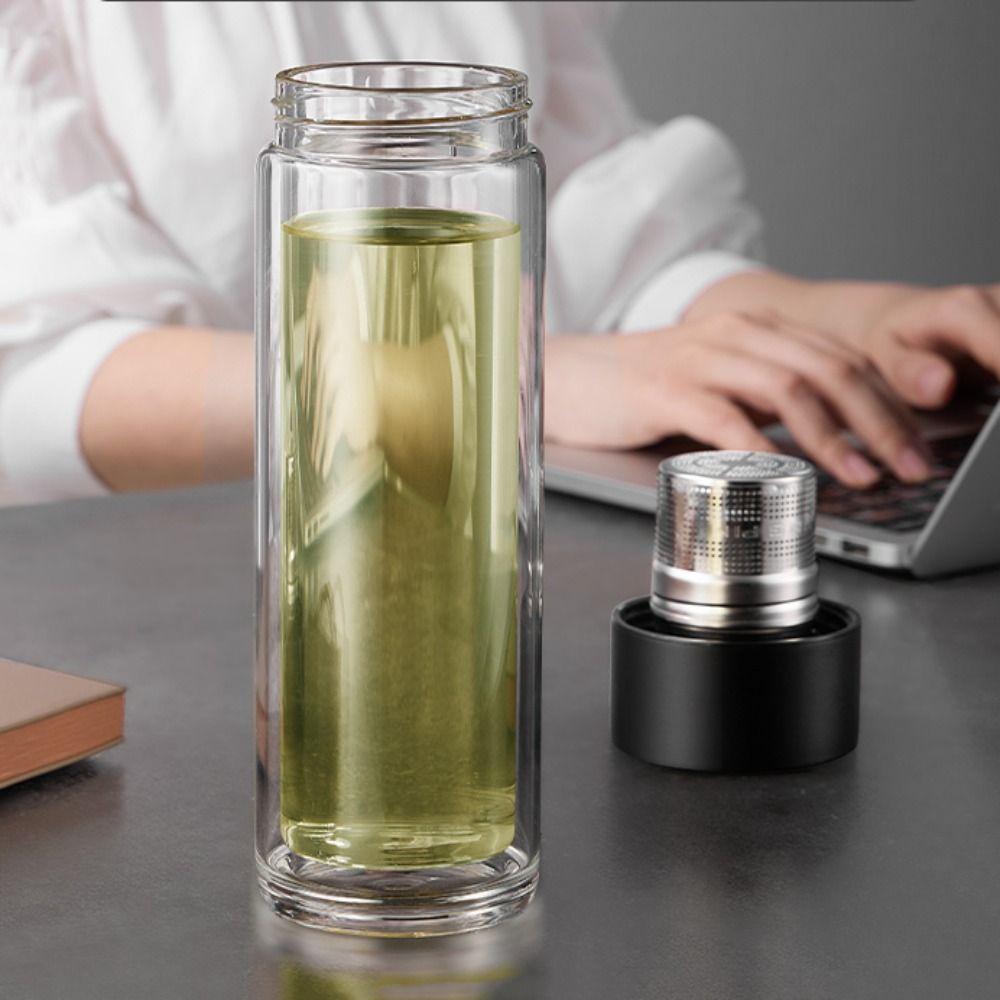 Double Wall Glass Tea Cup Insulated 500ml Magnetic Glass Tumbler Stainless Steel Filter with Tea Infuser Glass Water Bottle