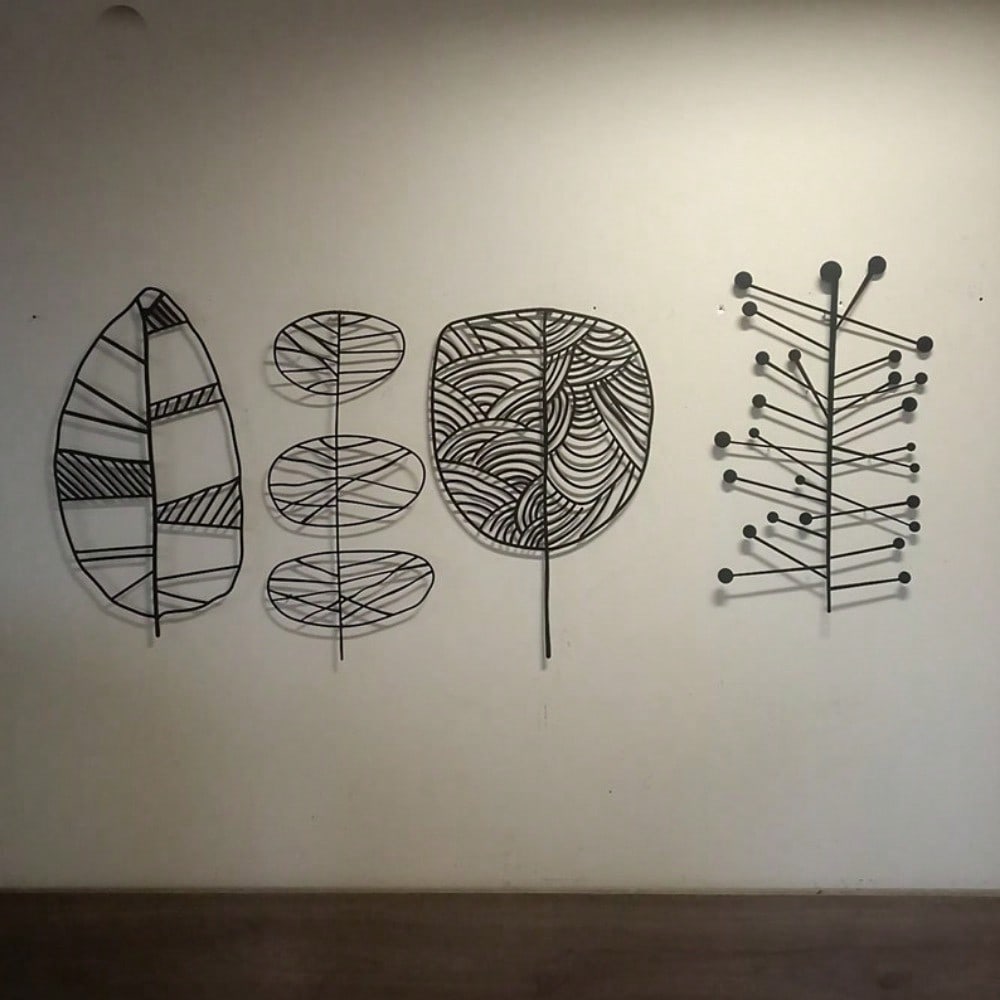 Set of 4 Metal Leaf Wall Art, Modern Minimalist Steel Sculpture, Botanical Home Decor, Christmas Gift