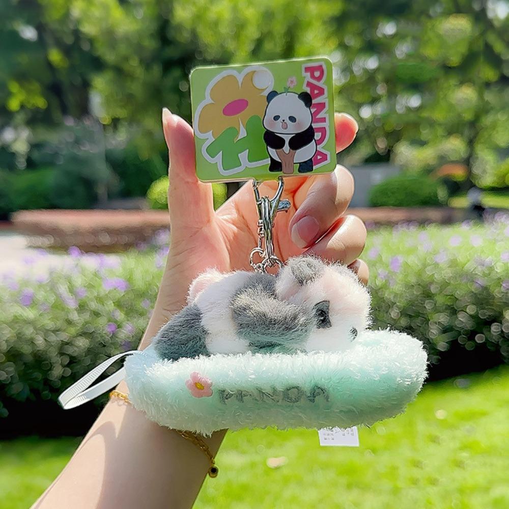 PP Cotton Baby Panda Plush Pendants Sleeping in Cradle Full Moon Panda Keyrings  Female Lady Girl
