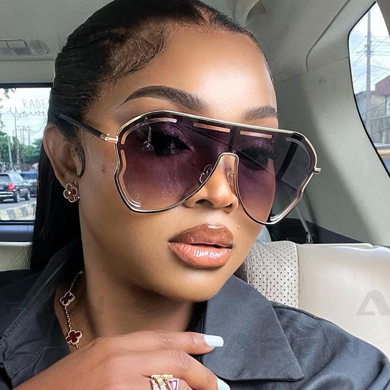 NEW Sunglasses Women Luxury Brand One-Piece Eyewear Shades   Oversized Hollow Alloy Frame Sun Glasses for Ladies Eyeglasses
