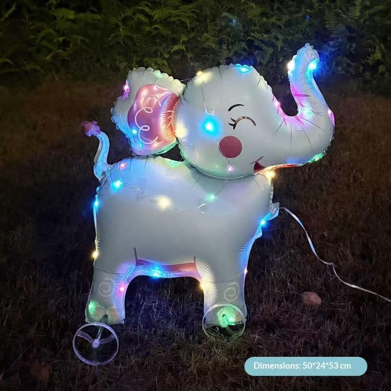 HUAHUAElephant Inspired Standing 4D Glow Foil Balloons with Wheels for Child's Birthday and Baby Shower DecorationsHUAHUA