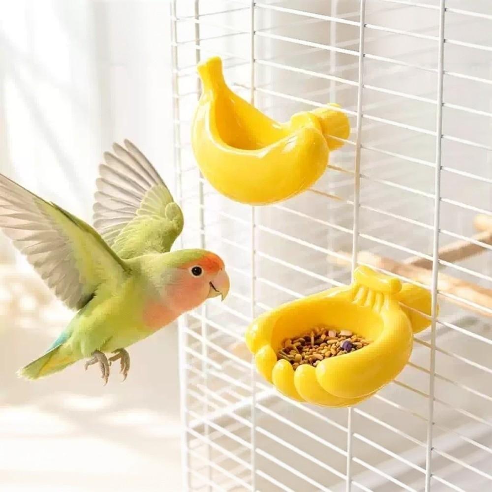 Detachable Bird Food Feeding Dish Anti-Splash Parrot Water Bowl Banana Shape Bird Feeder Budgie