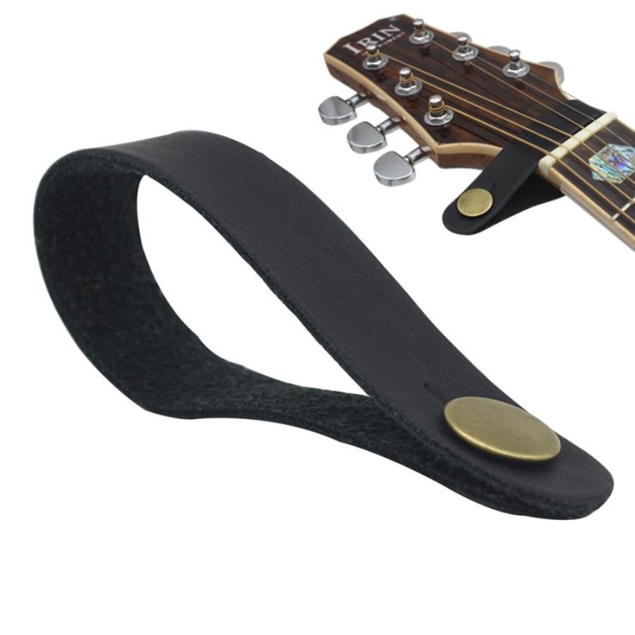 

1 шт. Портативный прочный кожаный держатель для ремня для гитары с кнопкой, безопасный замок с прочной металлической застежкой, крепится над грифом на головке грифа чёрный