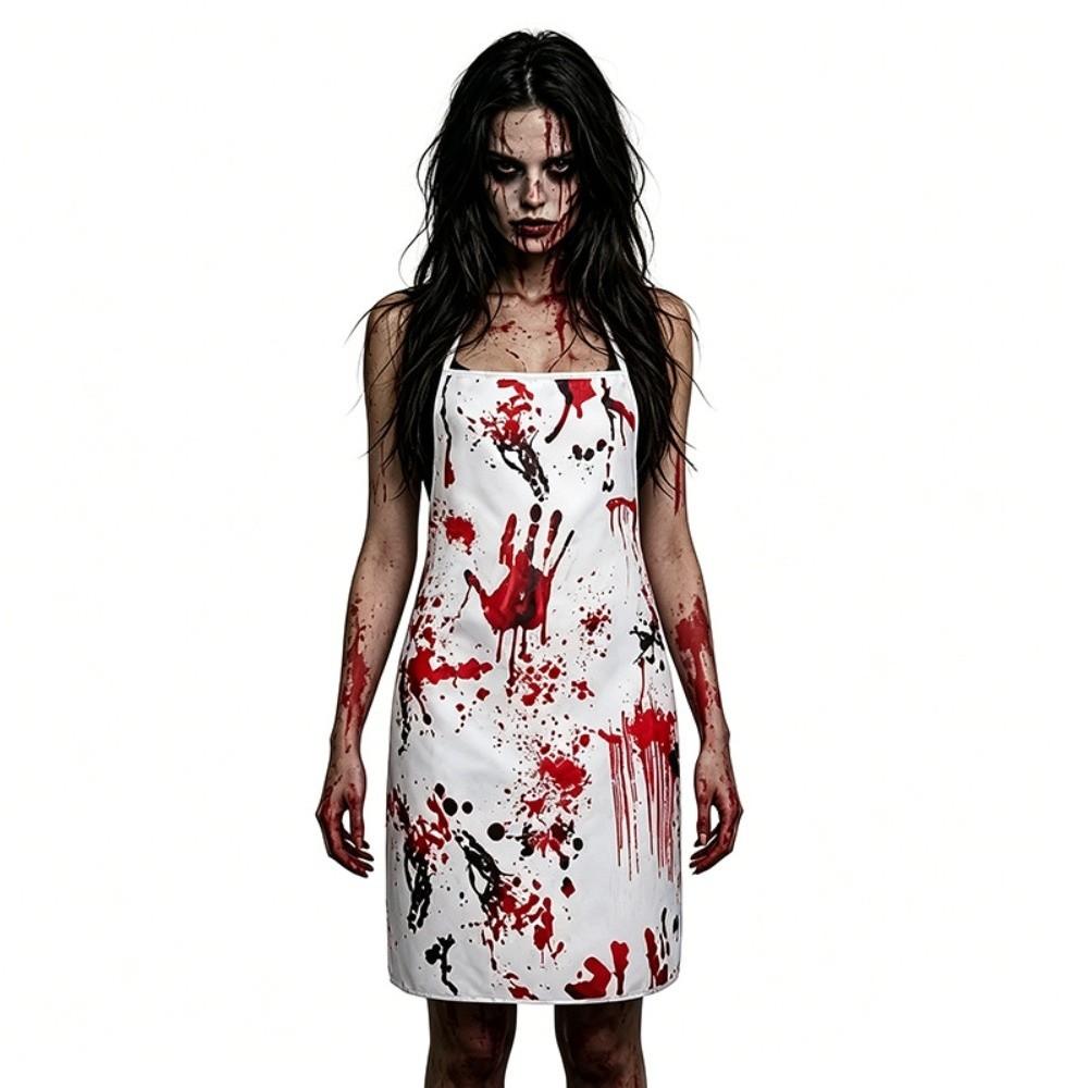 Stretchy Fit Blood Stained Cape Hooded Design Cosplay Costume Cloak  for Horror Dress Up