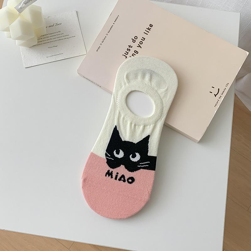 Invisible Shallow-mouth Sock Girl, Spring and Summer Cartoon Little Animal Boat Socks, Cute Short Socks, Sweat-absorbing Boneless Sock Girl