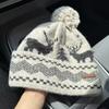 Red Deer Fur Ball Knitted Woolen Hat for Women New Autumn and Winter Face Showing Small Warm and Cold Proof Ear Protection Hat