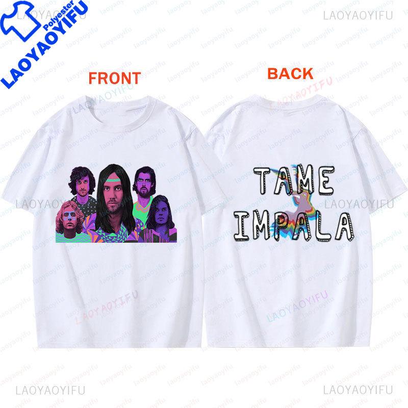 Vintage Washed Tame Impala Pattern Printed TShirt Unisexs Psychedelic Pop Rock Band Unisex Fashion Vintage TShirt