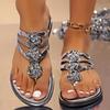 Women's Flat Sandals Summer New Round Head with Toe Rhinestones Soft Bottom Anti-slip Wear-resistant Slippers