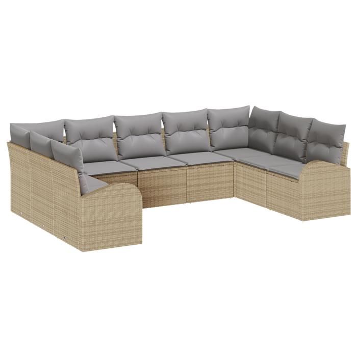 VidaXL Ensemble de Canapé de Jardin 9 Pièces avec Coussins Beige Poly Rattan 3346200