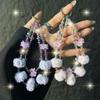 Creative Autumn Winter Plush Beaded Phone Chain Double Layer Crystal Pom Pom Phone Strap Wrist Keychain Bag Pendant