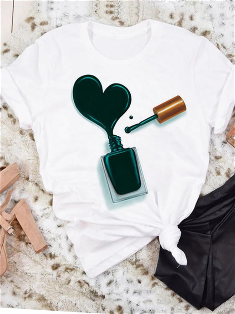 Maycaur New Nail Polishl Women's Fashion Tops 90s Girls Streetwear Casual Short Sleeve T-shirts Women's T-shirts Female Tops Tee