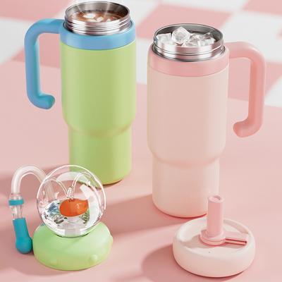 710ML Stainless Steel Whale Fountain Tumbler with Handle with Straw Drinking Cup Leak Proof Vacuum Cup for Baby Teens and Adults