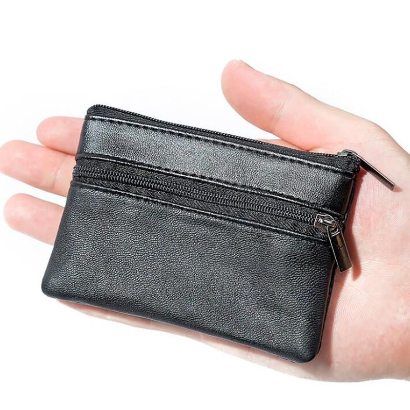 

Men Coin Purse Black Pu Leather Double Single Zipper Multi-Function Mobile Phone Coin Purse Fashion Women Mini Wallet 1pc чёрный