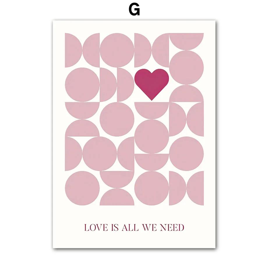 Nordic Canvas Painting Pink Flower Ace of Hearts Line Girl Wall Art Posters and Prints Wall Picture Living Room Bedroom Decor