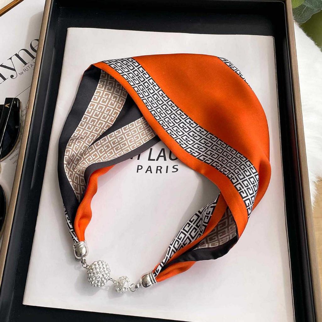 Magnetic Buckle Silk Scarf Headband Internet Celebrity New Magnetic Buckle Bracelet Small Long Women's Summer Casual Necklace Diamond Neck Band