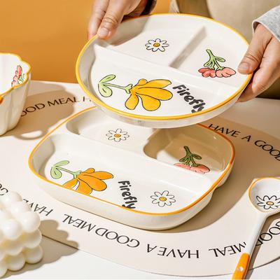 Ceramic Children's Breakfast Plate, Divided Dessert Snack Serving Dish, Platter for Balanced Meal Food Separator, Appetizer Tray