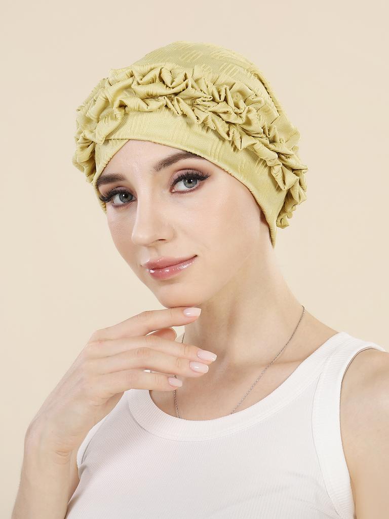 Crossed Forehead Flowers Turban Cap Solid Color Women Hijabs Islamic Chemo Cap Head Scarf Ladies Head Wrap Cover Hijab Scarf