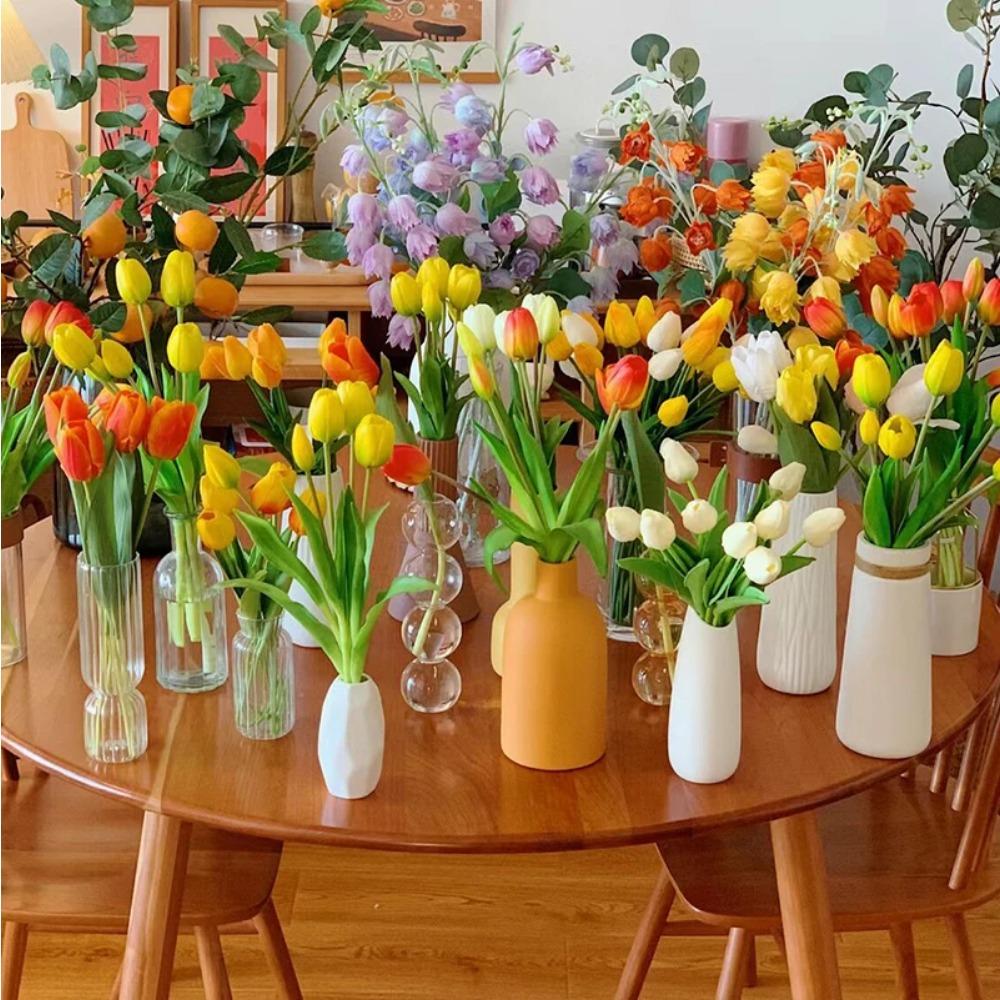 5/10pcs PU Tulip Simulation Flower Artificial Flowers Fake Tulips Real Touch Flower Arrangement Bouquet for Home Wedding Decor