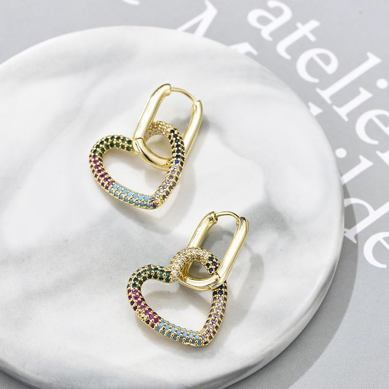 Elegant Heart Charm Hoop Earrings For Women Oval Rectangle Ear Buckle Zircon Crystal Geometric Gold Color Wedding Jewelry Gift