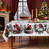 Christmas Cardinal Snow Tablecloth, Round Table Vintage Festive Tablecloth, Snow Berry Lantern Table Decoration