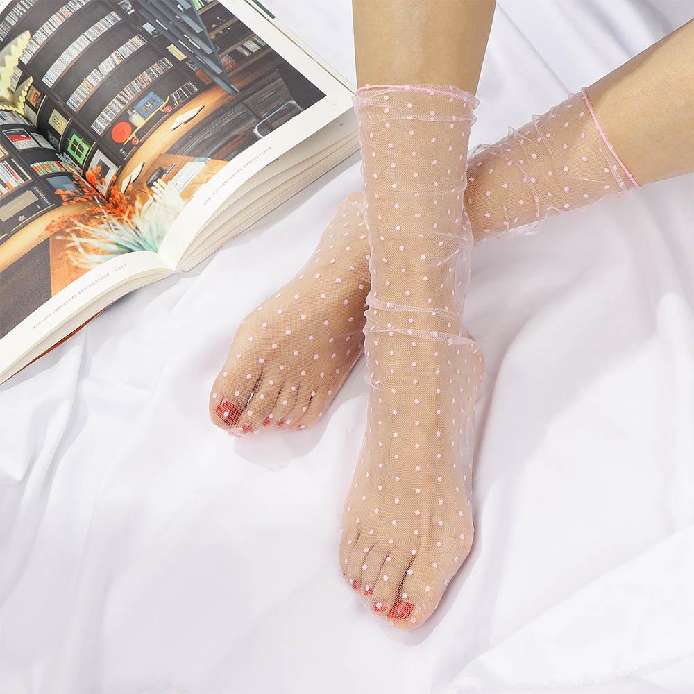 Mode Punktspitze Socken Damen Transparentes Netz Knöchelsocken Damen Ultradünne Prinzessin Tüllsocken Weiblich Meias