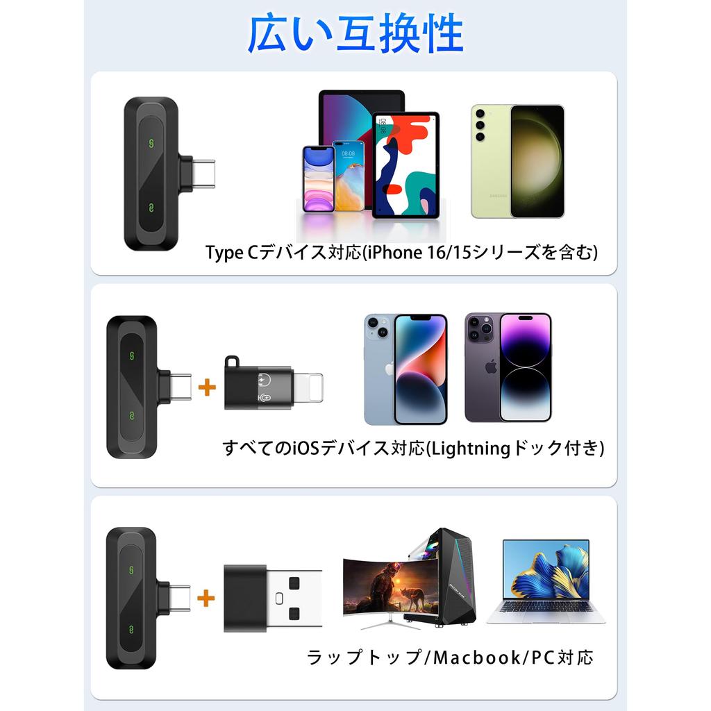 LolyyDens Lapel Wireless Microphone Dual Use iPhone iPad Android PC Instant Pairing Noise Reduction 7H 360° Pickup Clip Vlogging Streaming TikTok