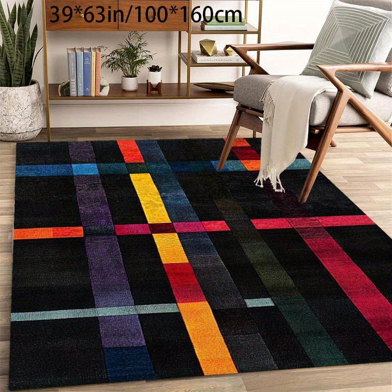 Modern Geometric Area Mat Soft Non Slip Machine Washable Polyester Vibrant Color Stripes Living Room Bedroom Office