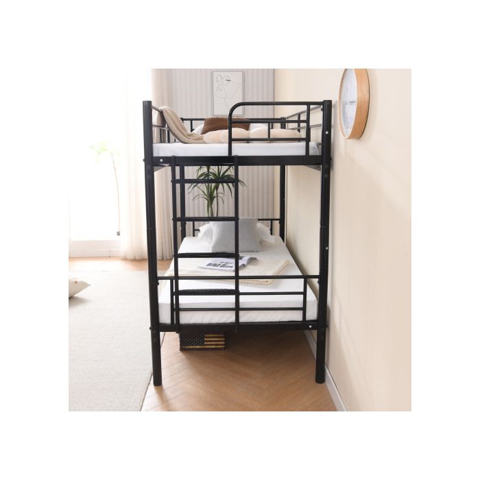 Lit superposé - MUVOE - 90x200 cm - Noir - Transformable en 2 lits simples - Barrières de sécurité