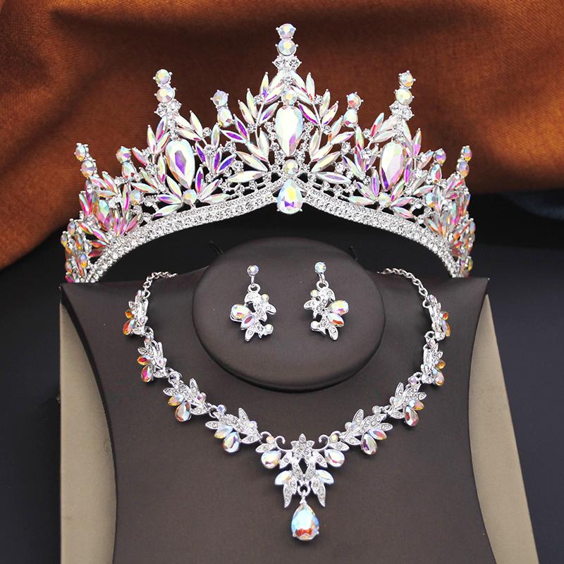 Princess Bridal Jewelry Sets for Women Wedding Crown Tiaras and Choker Necklace Earrings Bride Party Costume Jewelry Accessories