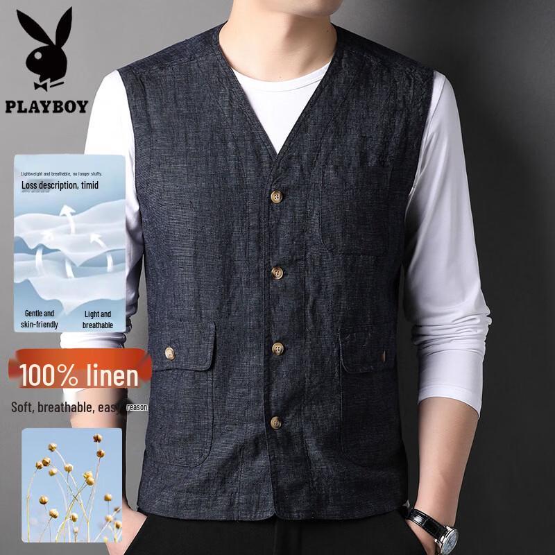 PLAYBOY Men s V-Neck Linen Blend Vest L