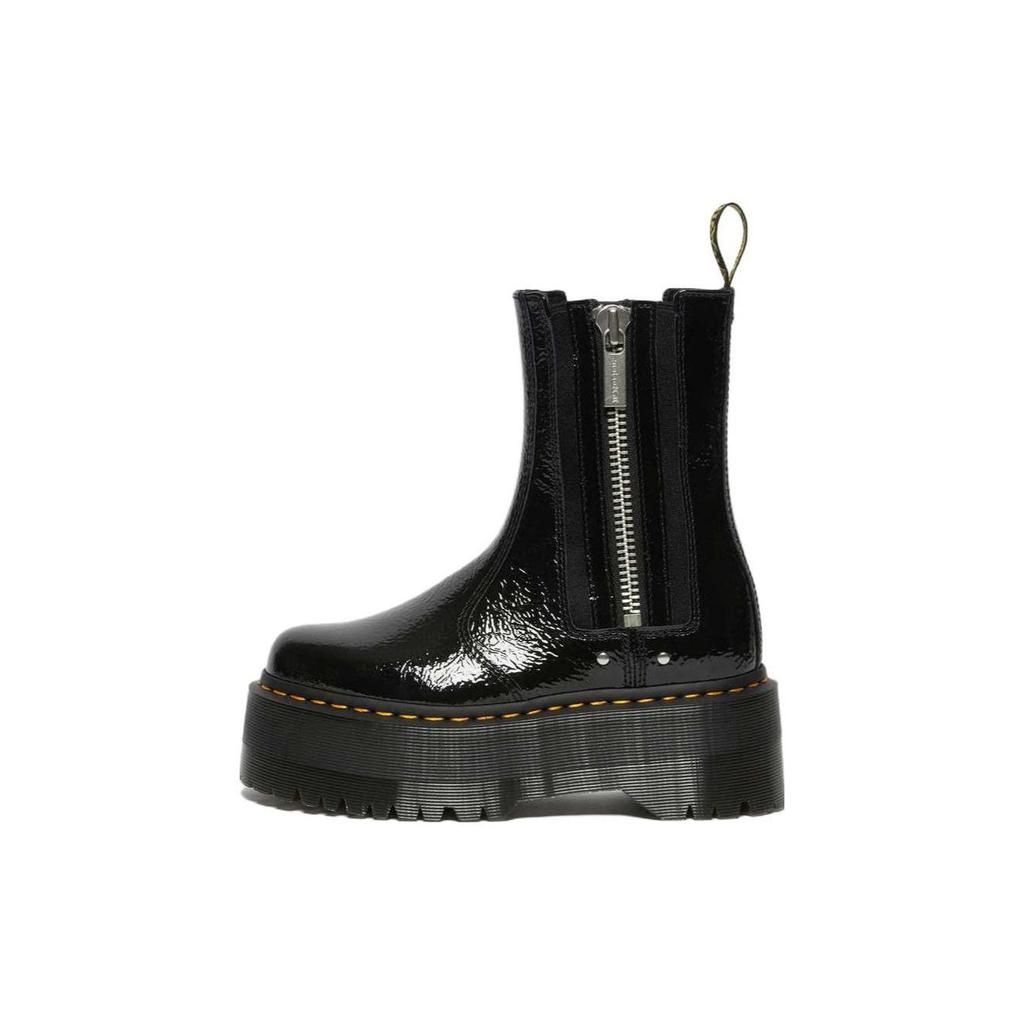 Dr. Martens Leather Vintage Patent Thick Sole Short Chelsea Boots Women Boots Black 27796001