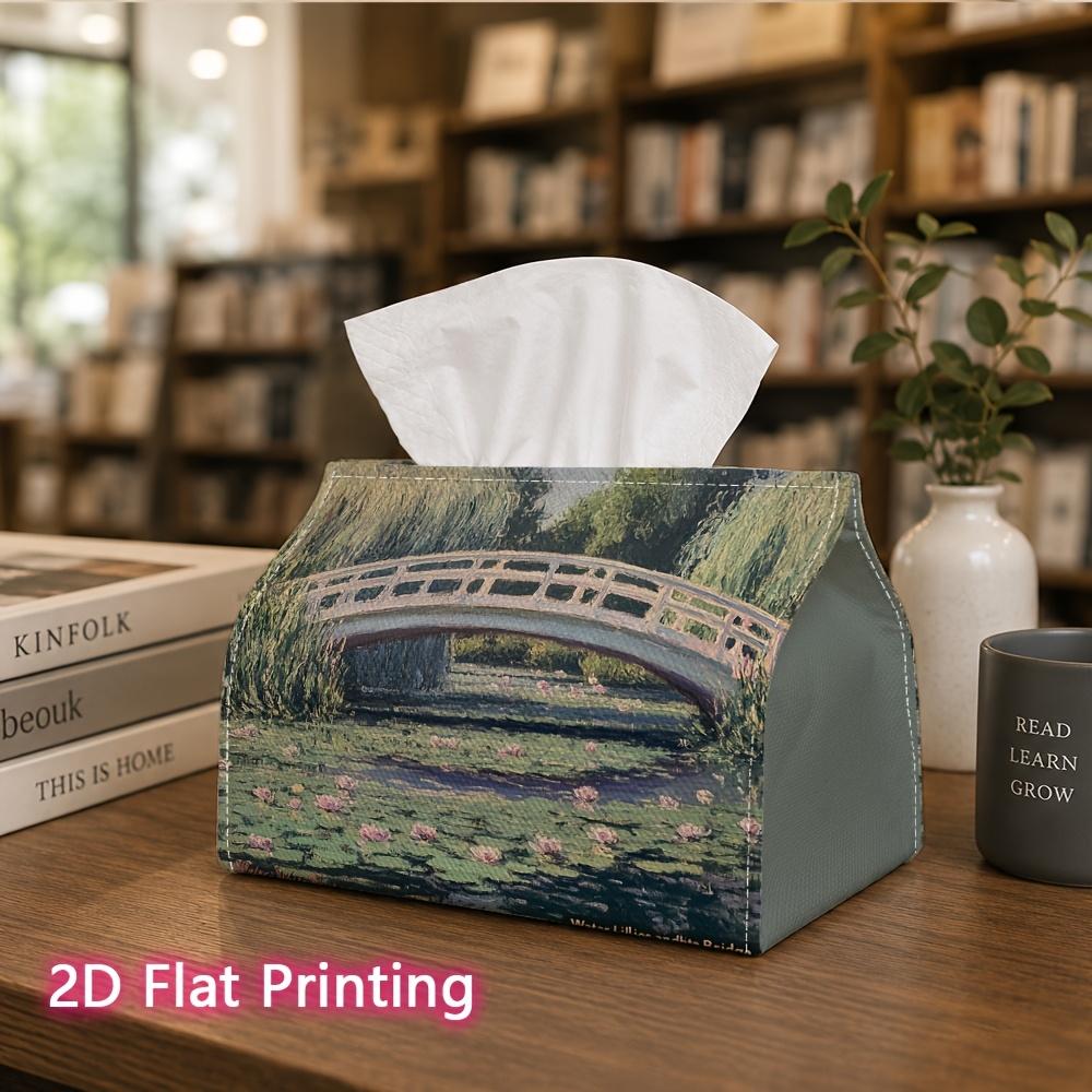 1pc, 2D Flat Printing, Tissue Box with Water Lilies And Bridge Pattern, Suitable for Bathrooms, Living Rooms, Bedrooms, Dressing Tables, Coffee Tables