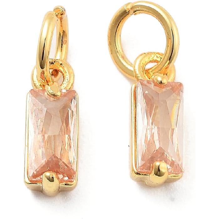 Pandahall 12Pcs 18K Gold Plated Rectangle Charms Cubic Zirconia Birthstone Charms Brass Crystal CZ Stone Pendants with Jump Ring for Jewelry Making