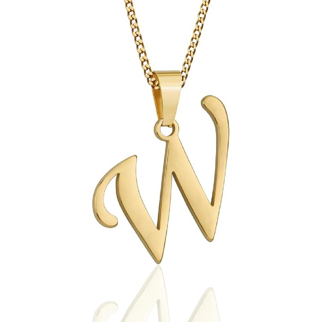 Suweibuke Initial Necklace for Men Women Boys Girls, 18K Gold Plated 26 Letters Pendant Necklace, Personalized Jewelry Gifts